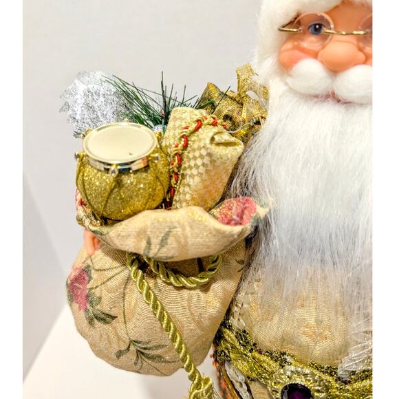 Gold Victorian Santa Standing 16.5" Bag of Gifts Staff Boots Orange Beaded Trim - Picture 10 of 16